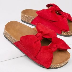 Double bow sandals red size 11 fits like a 10